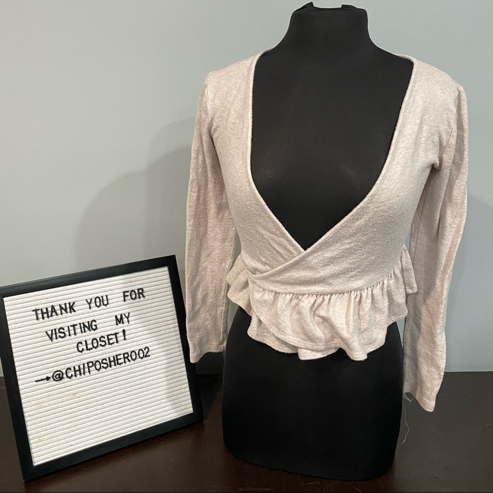 Forever 21 beige wrap cropped cardigan, Small